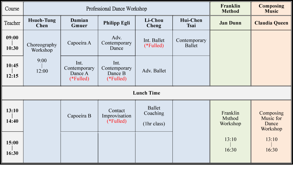 dance class schedule template